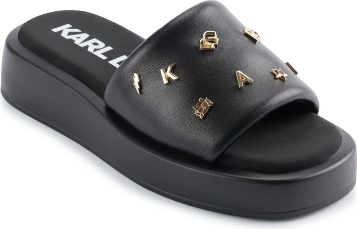 Karl Lagerfeld Paris Women's Cushioned Insole Everyday Opal Studs-Platform Sandal Slide
