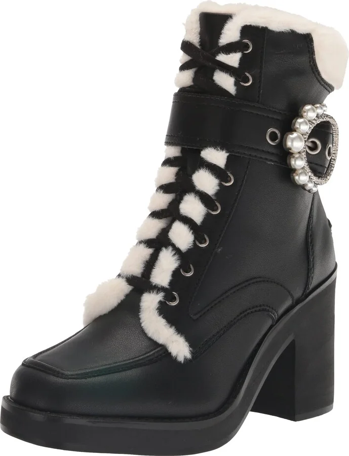 Karl Lagerfeld Paris Women's Dottie Fur Lace Up Boot Ankle