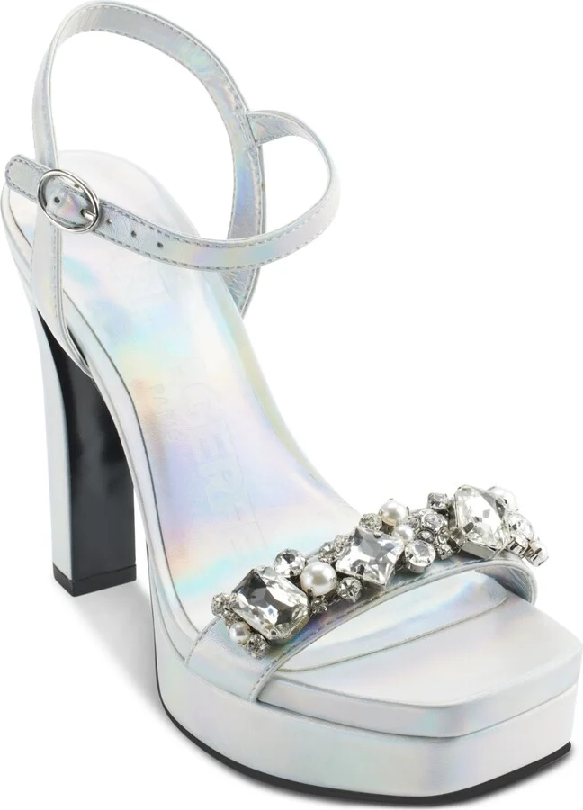 Karl Lagerfeld Paris Women's Jala Embellished Ankle-Strap Platform Sandals