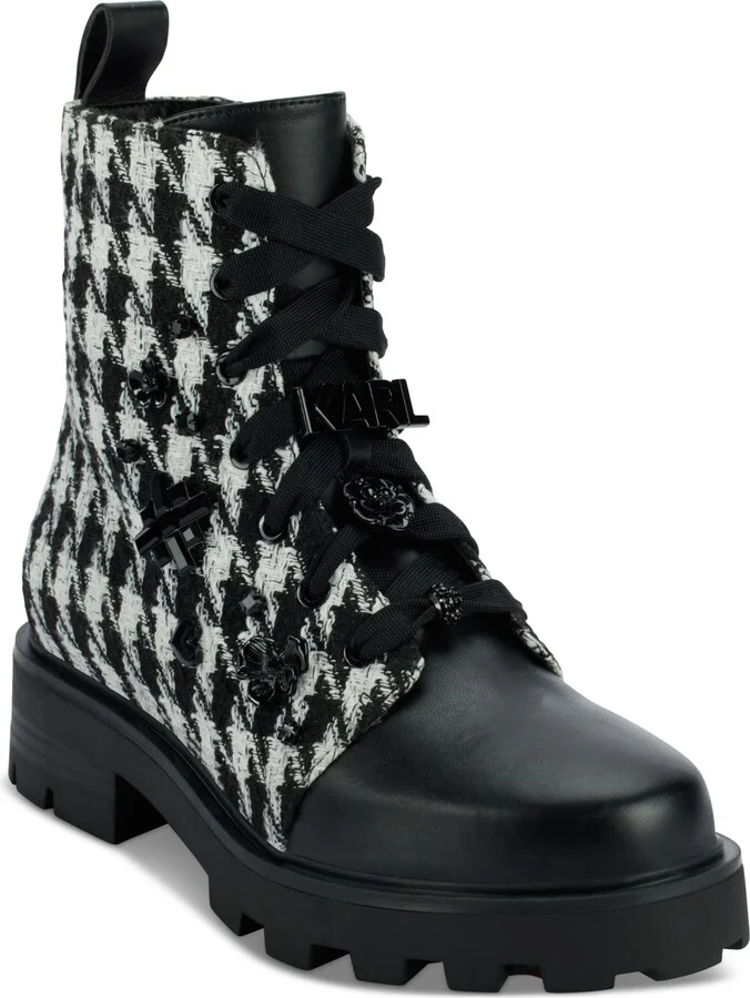 Karl Lagerfeld Paris Women's Makenzie Combat Booties - Black/ White