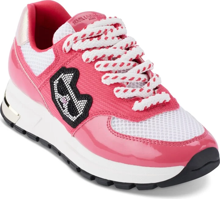 Karl Lagerfeld Paris Women's Mayu Lace-Up Sneakers - White/ Teaberry