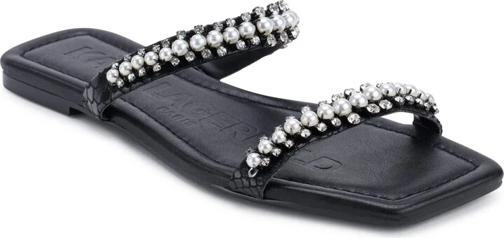 Karl Lagerfeld Paris Women's Payzlee Embellished Flat Sandal Slide