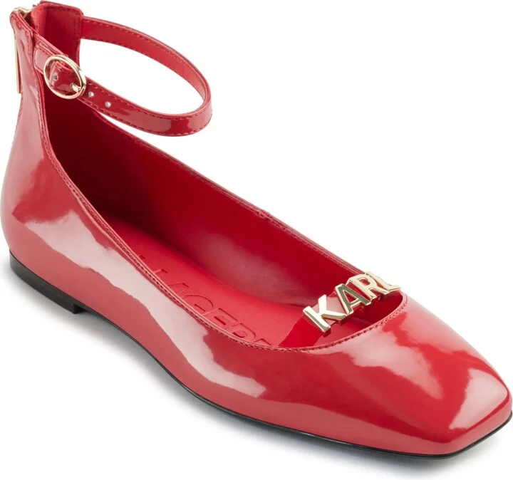 Karl Lagerfeld Paris Women's Zyvia Logo Ankle Strap Flats