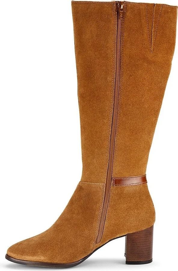 Karla 58MM Stacked Heel Suede Knee Boots - Image 4