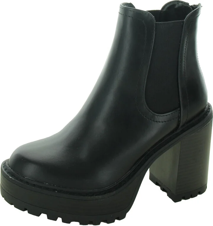 Kat Womens Faux Leather Block Heel Mid-Calf Boots