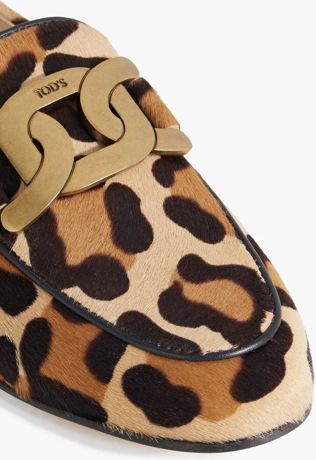 Kate chain-embellished leopard-print calf-hair loafers - Image 4