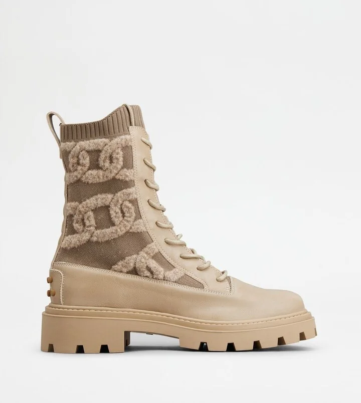 Kate Combat Boots in Fabric and Leather