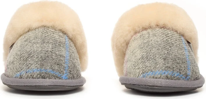 Kate - Harris Tweed Mule Slippers - Grey / Pink Check - Image 6