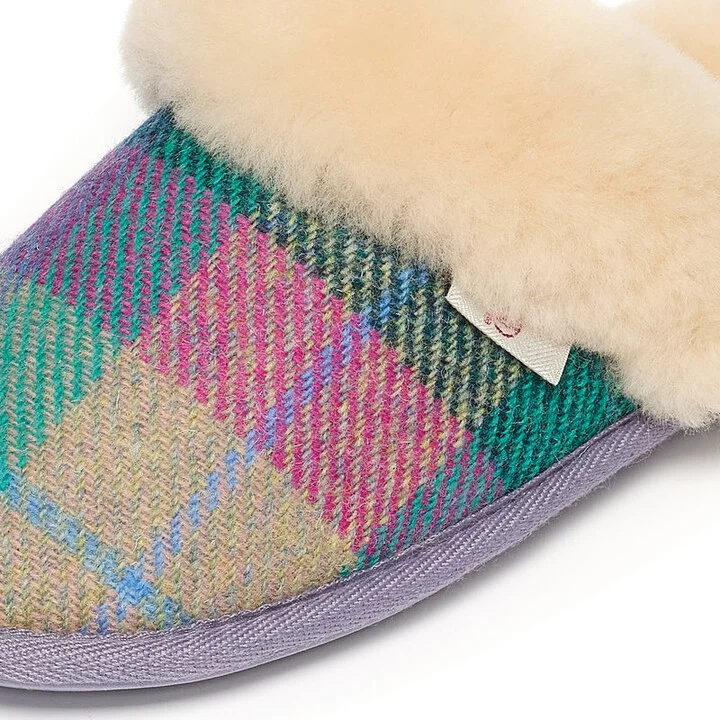 Kate - Harris Tweed Mule Slippers - Lilac / Blue Check - Image 4