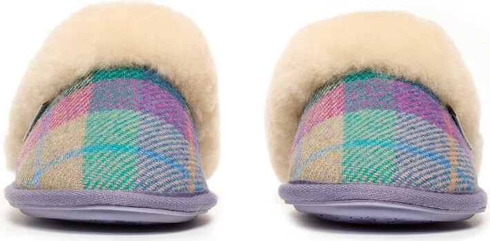 Kate - Harris Tweed Mule Slippers - Lilac / Blue Check - Image 6