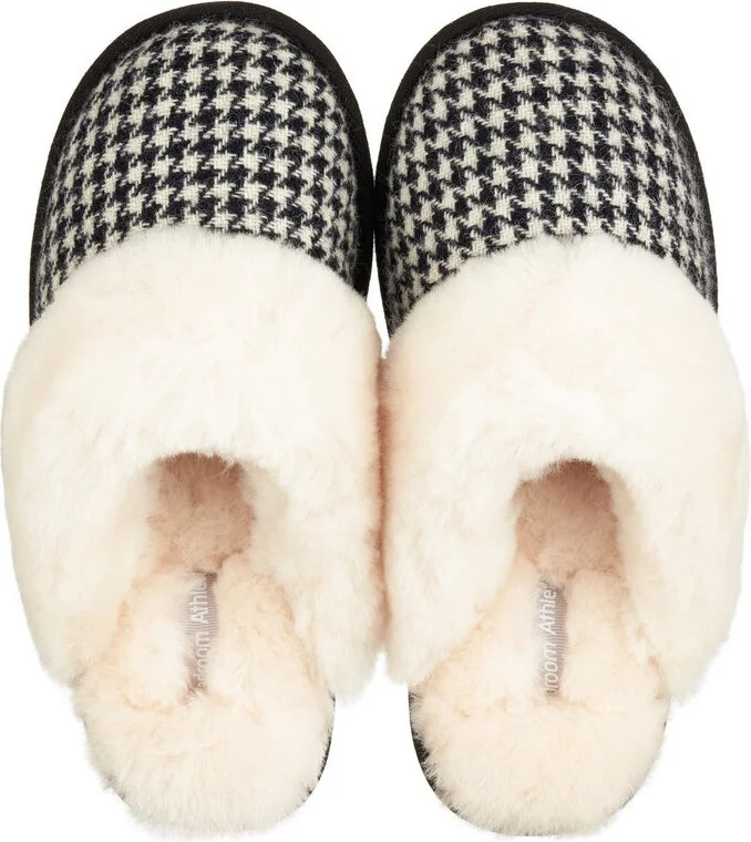 Kate - Harris Tweed Sheepskin Mule Slippers - Black / White Houndstooth - Image 3