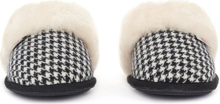Kate - Harris Tweed Sheepskin Mule Slippers - Black / White Houndstooth - Image 5