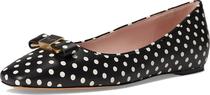 Kate Spade New York Bowdie Ballet Flat Women's Shoes Black/Cream : 5 M, Leather - Image 5