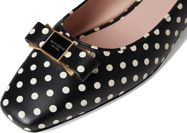 Kate Spade New York Bowdie Ballet Flat Women's Shoes Black/Cream : 5 M, Leather - Image 7