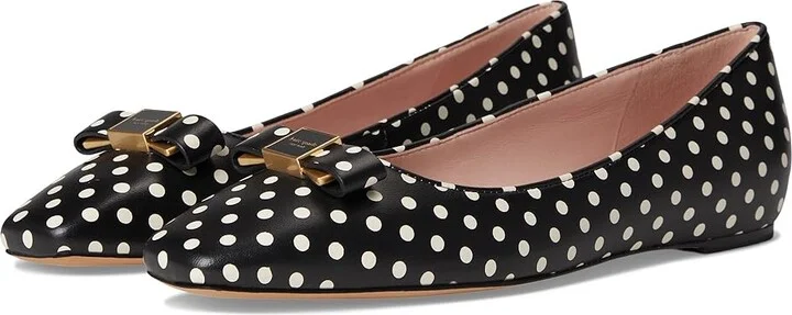 Kate Spade New York Bowdie Ballet Flat Women's Shoes Black/Cream : 5 M, Leather