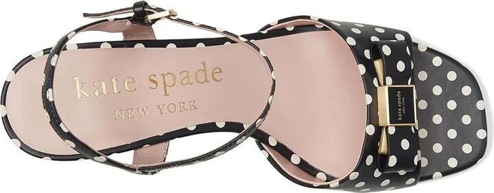Kate Spade New York Bowdie Block Heel Sandal Women's Wedge Shoes Black/Cream : 7 M, Leather - Image 2