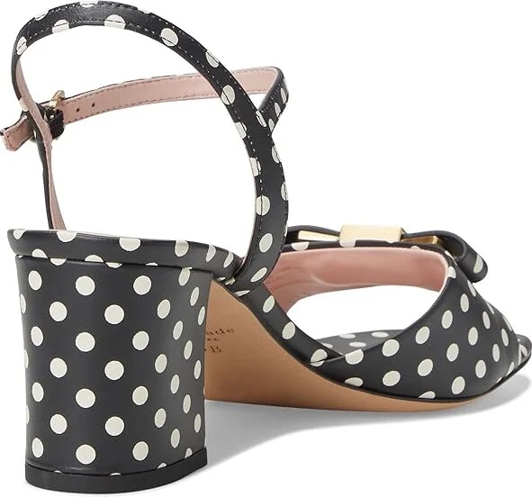 Kate Spade New York Bowdie Block Heel Sandal Women's Wedge Shoes Black/Cream : 7 M, Leather - Image 4