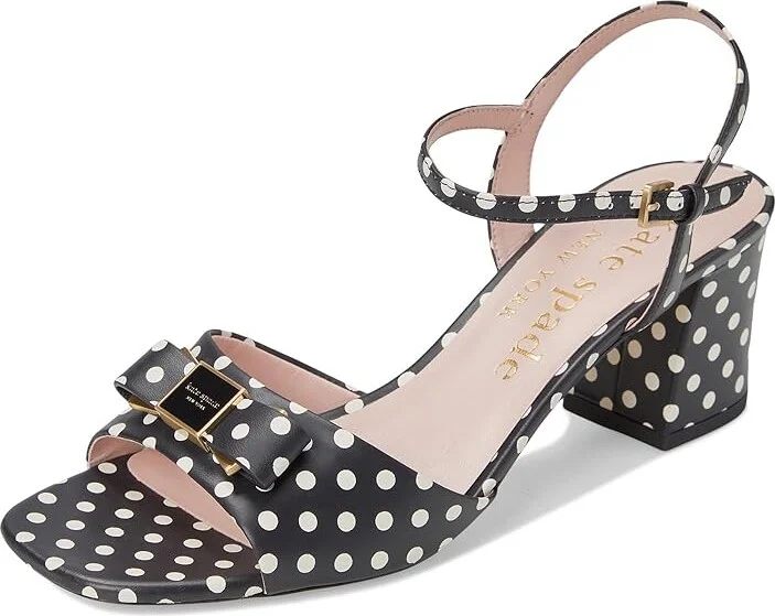 Kate Spade New York Bowdie Block Heel Sandal Women's Wedge Shoes Black/Cream : 7 M, Leather - Image 5