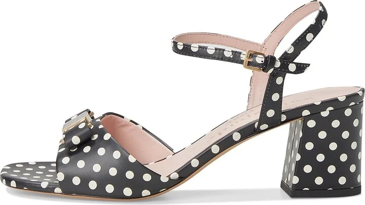 Kate Spade New York Bowdie Block Heel Sandal Women's Wedge Shoes Black/Cream : 7 M, Leather - Image 6