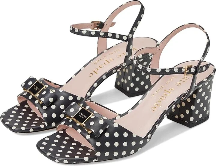 Kate Spade New York Bowdie Block Heel Sandal Women's Wedge Shoes Black/Cream : 7 M, Leather