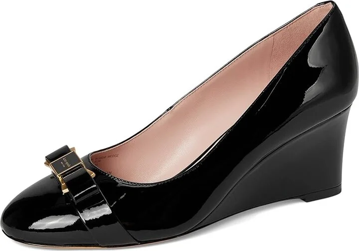 Kate Spade New York Bowdie Wedge High Women's Heels Black : 9.5 M, Leather - Image 5