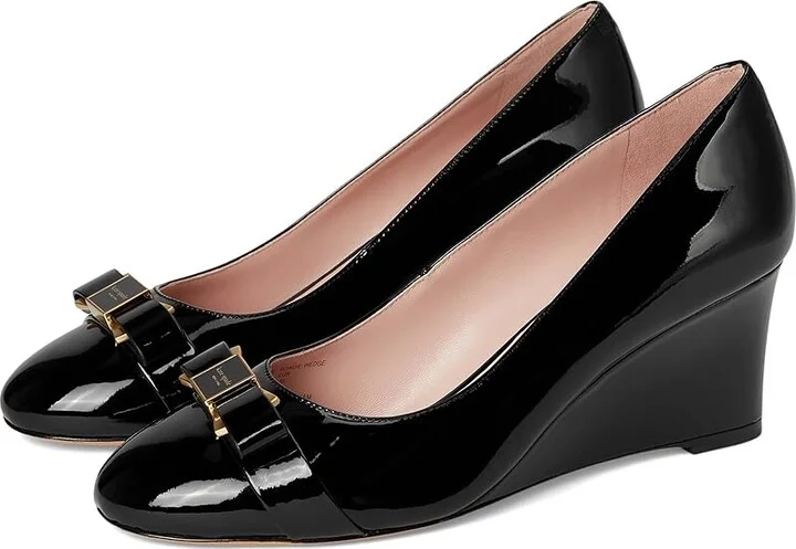 Kate Spade New York Bowdie Wedge High Women's Heels Black : 9.5 M, Leather