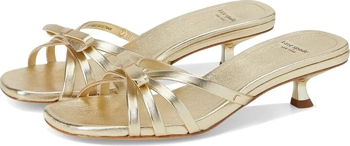 Kate Spade New York Carolina Metallic Leather Kitten Heel Sandals Women's Sandals Light Gold : 7 B - Medium