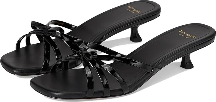 Kate Spade New York Carolina Patent Leather Kitten Heel Sandals Women's Sandals Black : 9.5 B - Medium