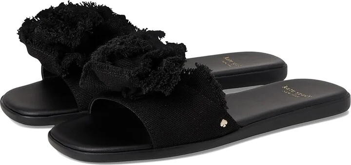 Kate Spade New York Flourish Canvas Flat Sandals Women's Wedge Shoes Black : 9.5 B - Medium, Textile