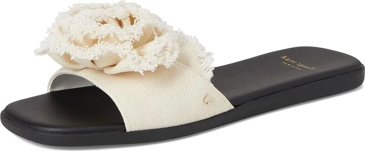 Kate Spade New York Flourish Canvas Flat Sandals Women's Wedge Shoes Cream/Black : 9.5 B - Medium, Textile - Image 5