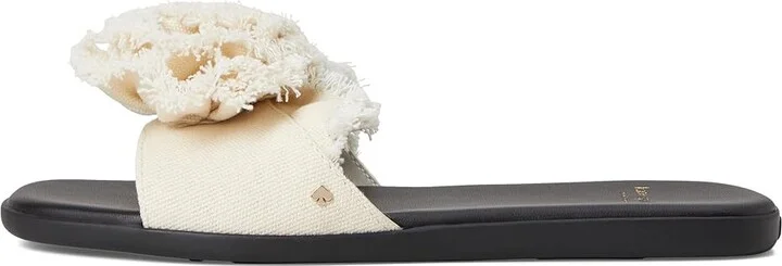 Kate Spade New York Flourish Canvas Flat Sandals Women's Wedge Shoes Cream/Black : 9.5 B - Medium, Textile - Image 6