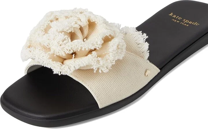 Kate Spade New York Flourish Canvas Flat Sandals Women's Wedge Shoes Cream/Black : 9.5 B - Medium, Textile - Image 7
