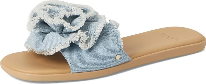 Kate Spade New York Flourish Denim Flat Sandals Women's Wedge Shoes Denim/Walnut Shell : 5 B - Medium - Image 5
