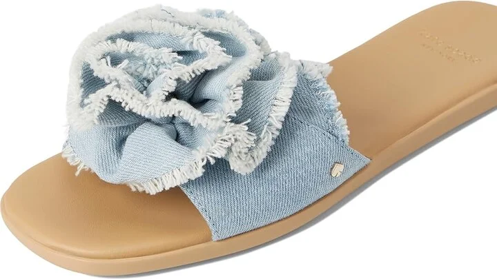Kate Spade New York Flourish Denim Flat Sandals Women's Wedge Shoes Denim/Walnut Shell : 5 B - Medium - Image 7