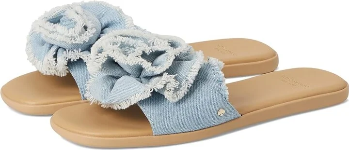 Kate Spade New York Flourish Denim Flat Sandals Women's Wedge Shoes Denim/Walnut Shell : 5 B - Medium