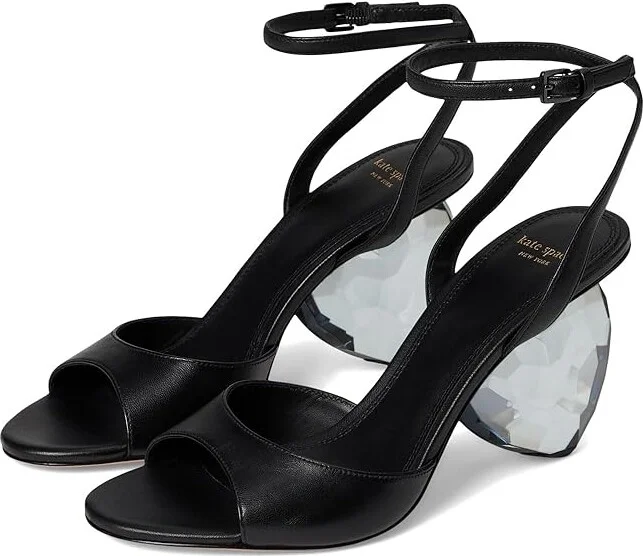 Kate Spade New York Heart Heel Sandals Women's Wedge Shoes Black : 6.5 M, Leather