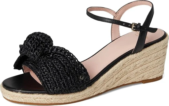 Kate Spade New York Leandra Raffia Espadrille Wedge Sandal Women's Wedge Shoes Black : 7.5 M, Textile - Image 5