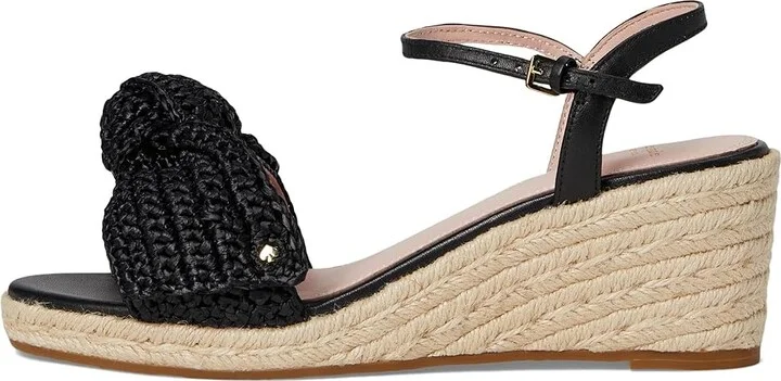 Kate Spade New York Leandra Raffia Espadrille Wedge Sandal Women's Wedge Shoes Black : 7.5 M, Textile - Image 6