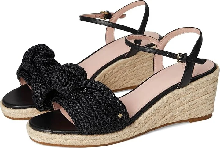 Kate Spade New York Leandra Raffia Espadrille Wedge Sandal Women's Wedge Shoes Black : 7.5 M, Textile