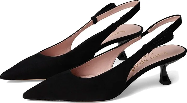 Kate Spade New York Riley Slingback Kitten Heel Women's Shoes Black : 9.5 M, Leather/Suede