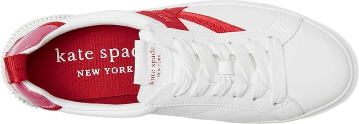 Kate Spade New York Signature Lace Up Sneakers Women's Shoes True Wht/Cherry Rouge : 9.5 M, Leather - Image 2