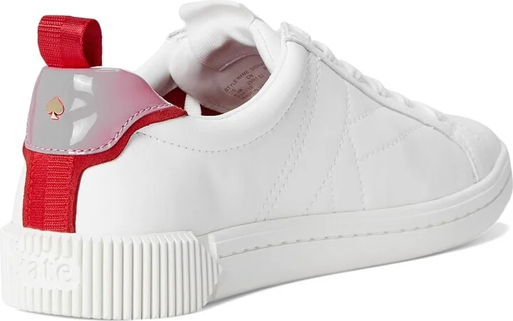 Kate Spade New York Signature Lace Up Sneakers Women's Shoes True Wht/Cherry Rouge : 9.5 M, Leather - Image 4