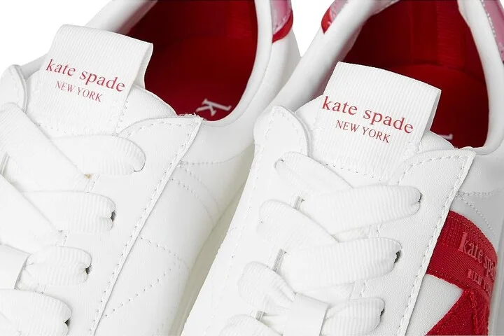 Kate Spade New York Signature Lace Up Sneakers Women's Shoes True Wht/Cherry Rouge : 9.5 M, Leather - Image 7