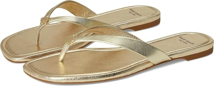 Kate Spade New York Spade Flower Flip Flop Sandal Women's Wedge Shoes Pale Gold : 6 M, Leather