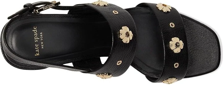 Kate Spade New York Spade Flower Stud Pebbled Leather Block Heel Sandals Women's Dress Sandals Black : 7 B - Medium - Image 2
