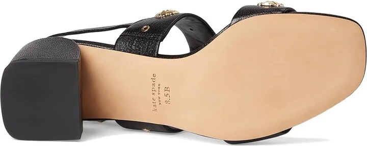 Kate Spade New York Spade Flower Stud Pebbled Leather Block Heel Sandals Women's Dress Sandals Black : 7 B - Medium - Image 3