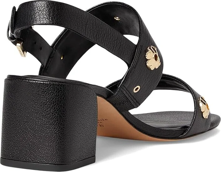 Kate Spade New York Spade Flower Stud Pebbled Leather Block Heel Sandals Women's Dress Sandals Black : 7 B - Medium - Image 4