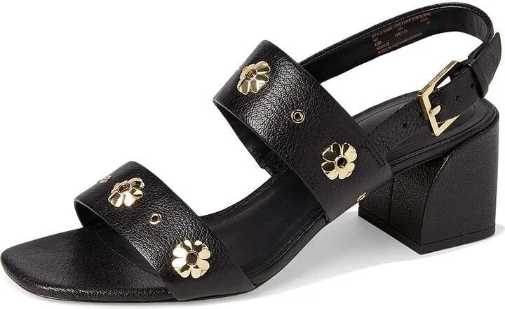 Kate Spade New York Spade Flower Stud Pebbled Leather Block Heel Sandals Women's Dress Sandals Black : 7 B - Medium - Image 5