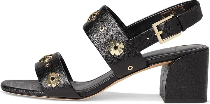Kate Spade New York Spade Flower Stud Pebbled Leather Block Heel Sandals Women's Dress Sandals Black : 7 B - Medium - Image 6