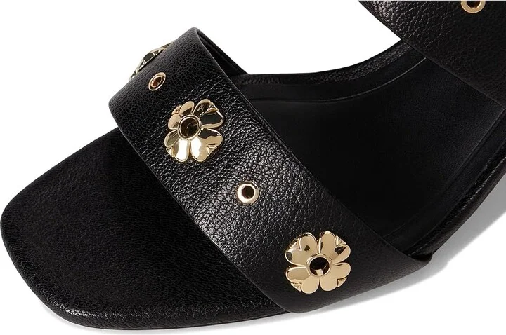 Kate Spade New York Spade Flower Stud Pebbled Leather Block Heel Sandals Women's Dress Sandals Black : 7 B - Medium - Image 7